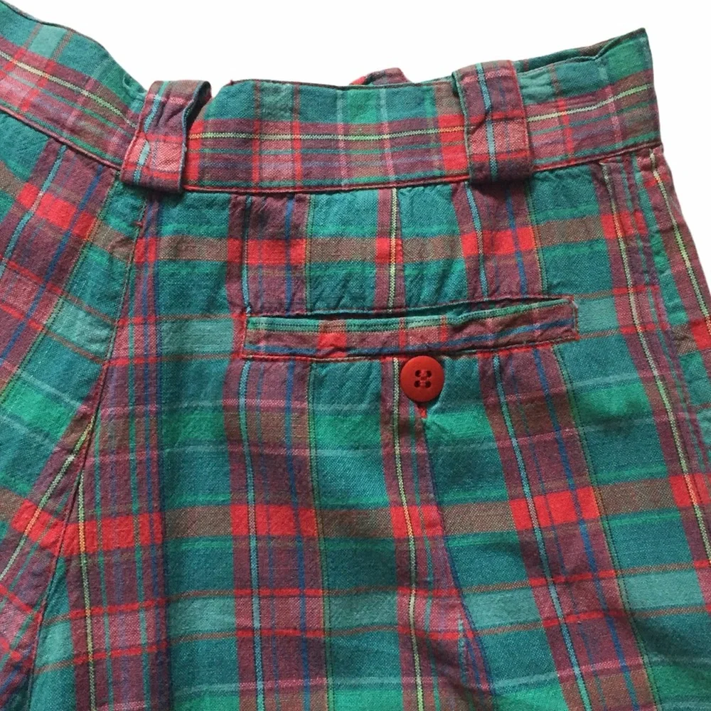 Vintage 80s Ultra Fun Peddlers Cotton Shorts Green and Red Plaid Juniors Size 9 - Picture 6 of 12